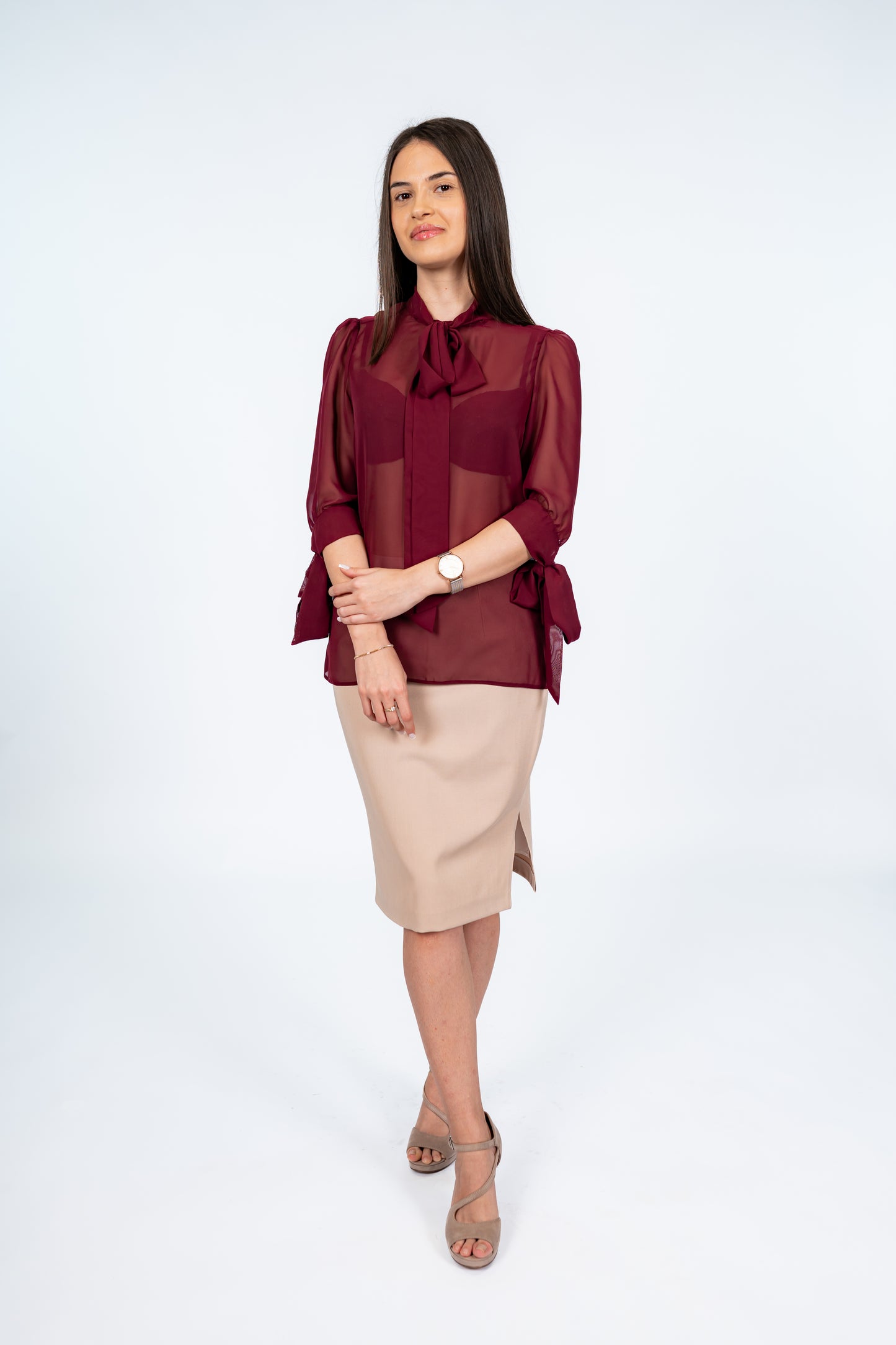 Bluza voal grena cu esarfa funda