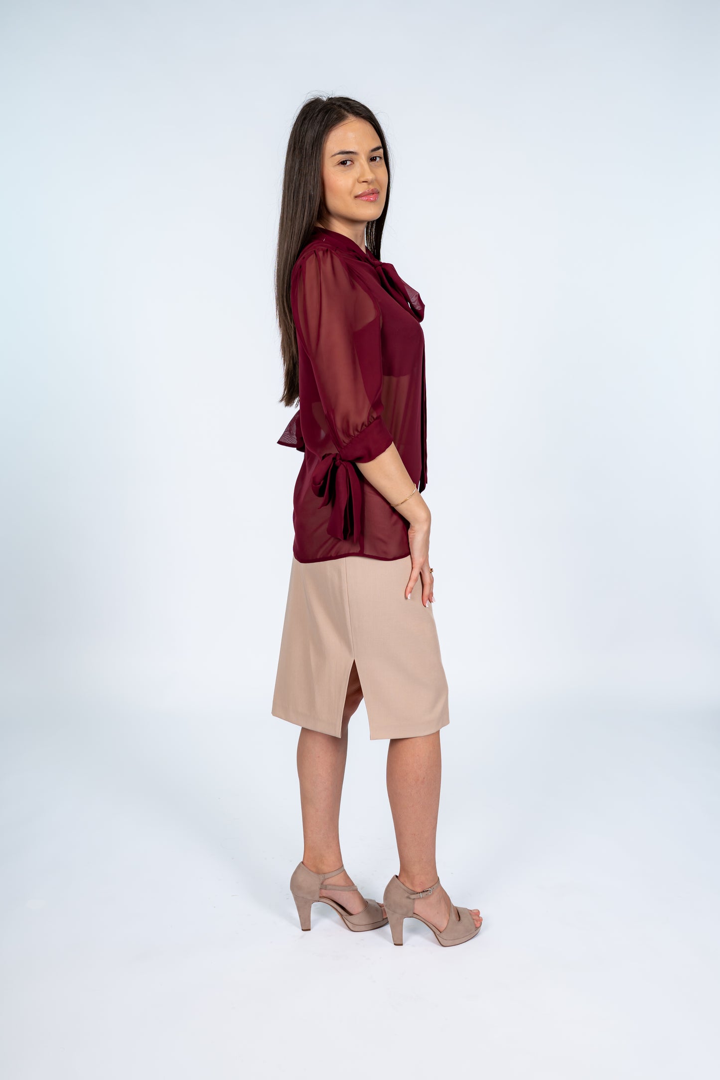 Bluza voal grena cu esarfa funda