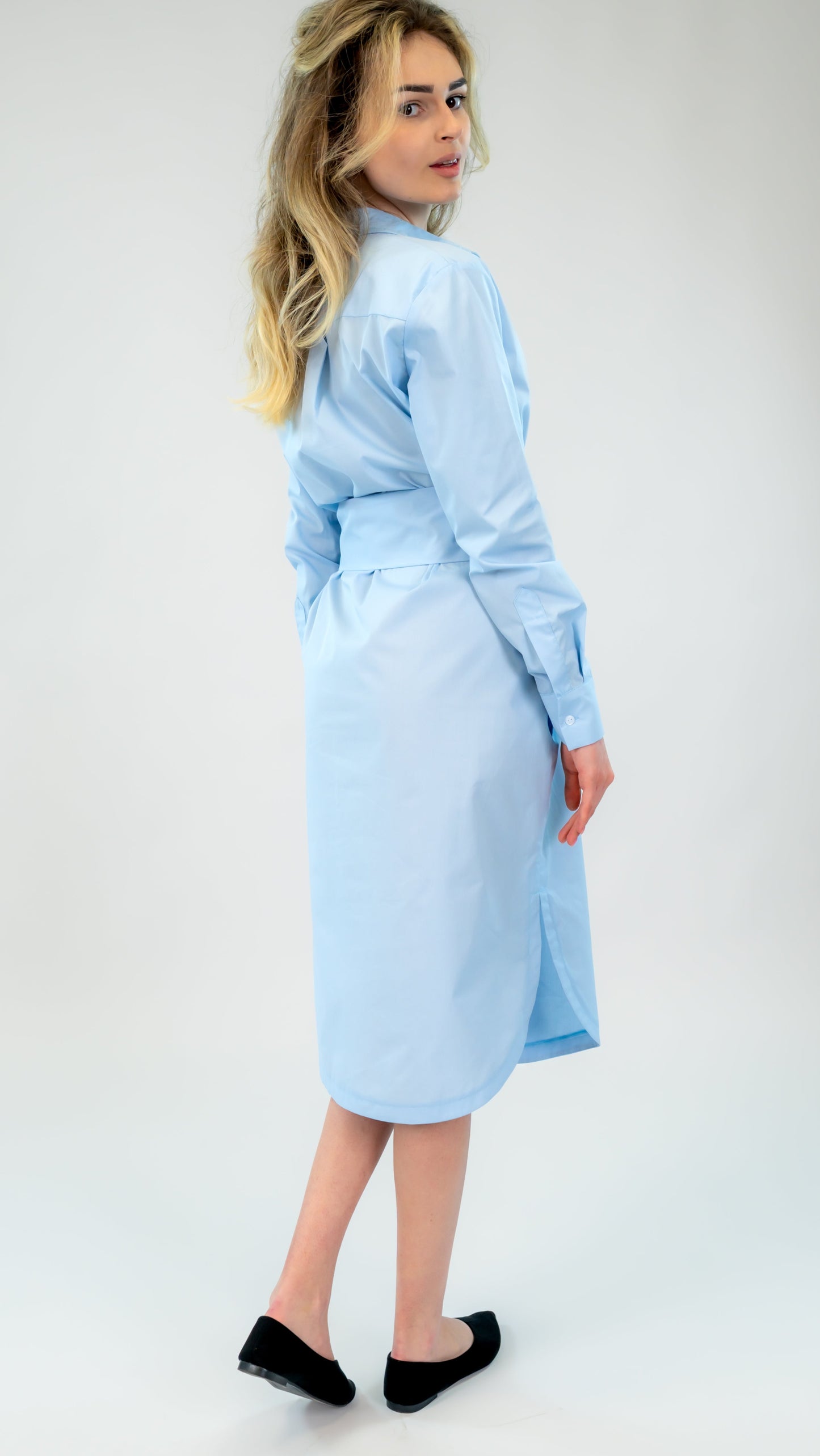 Rochie cămașă bleo din bumbac cu cordon în talie – croi elegant & versatil | Ilinkas