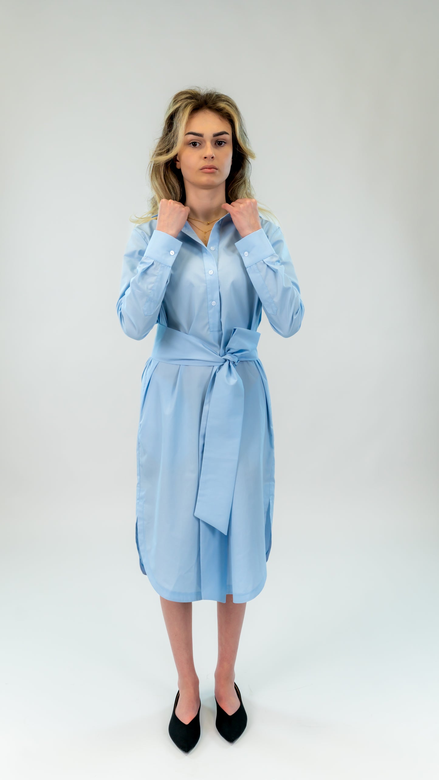 Rochie cămașă bleo din bumbac cu cordon în talie – croi elegant & versatil | Ilinkas