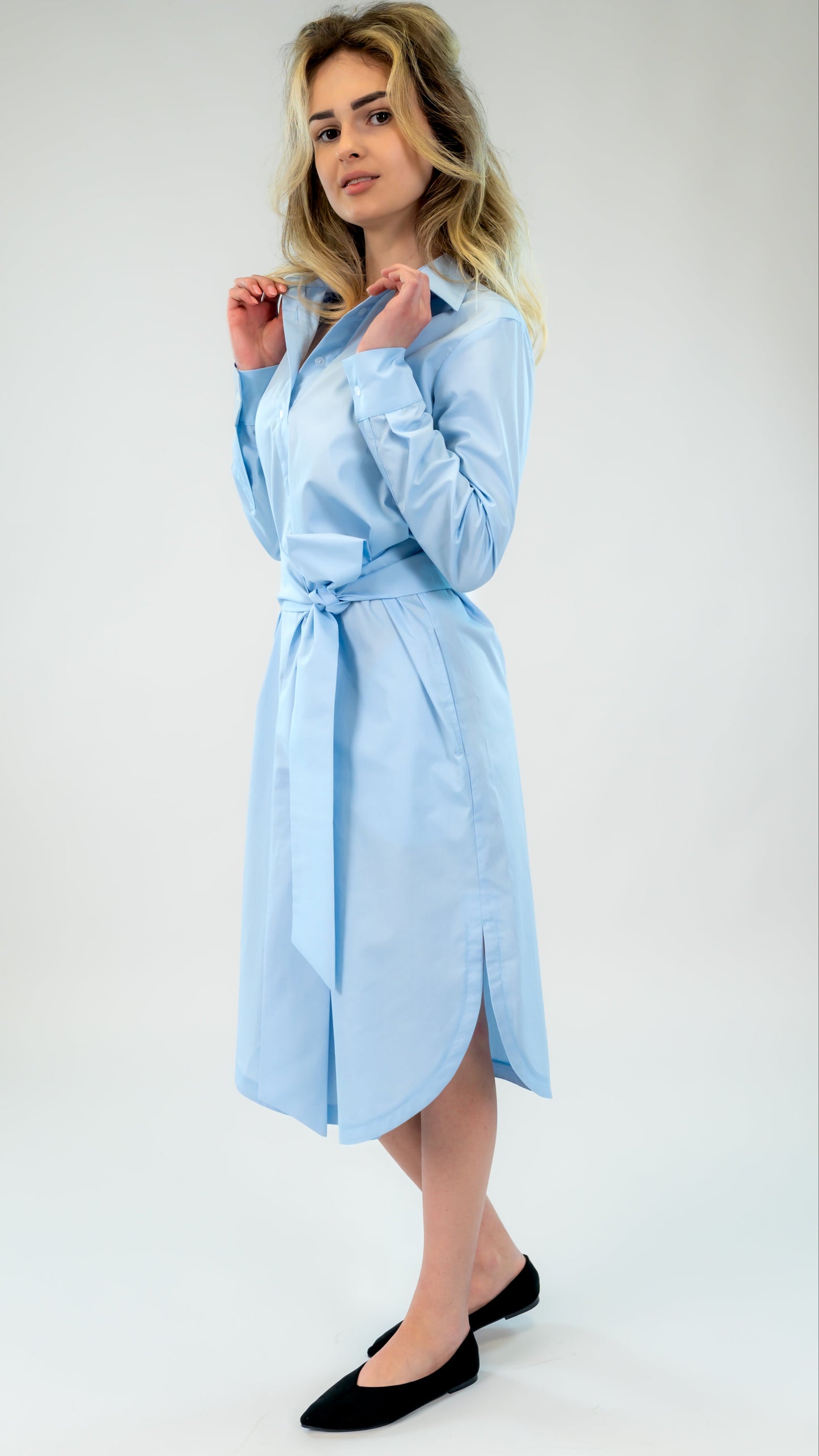 Rochie cămașă bleo din bumbac cu cordon în talie – croi elegant & versatil | Ilinkas