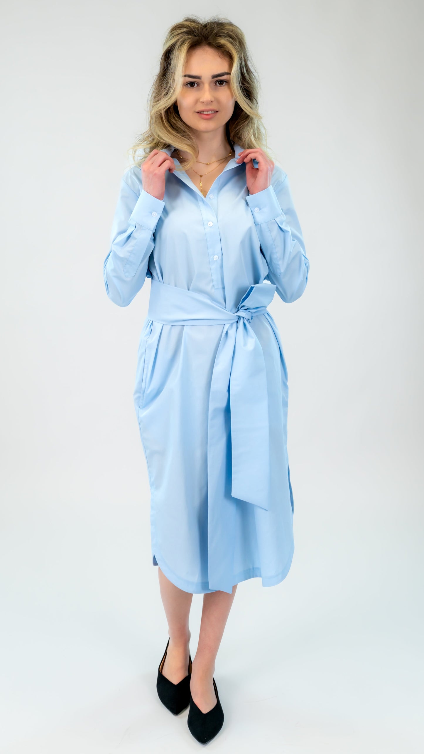 Rochie cămașă bleo din bumbac cu cordon în talie – croi elegant & versatil | Ilinkas