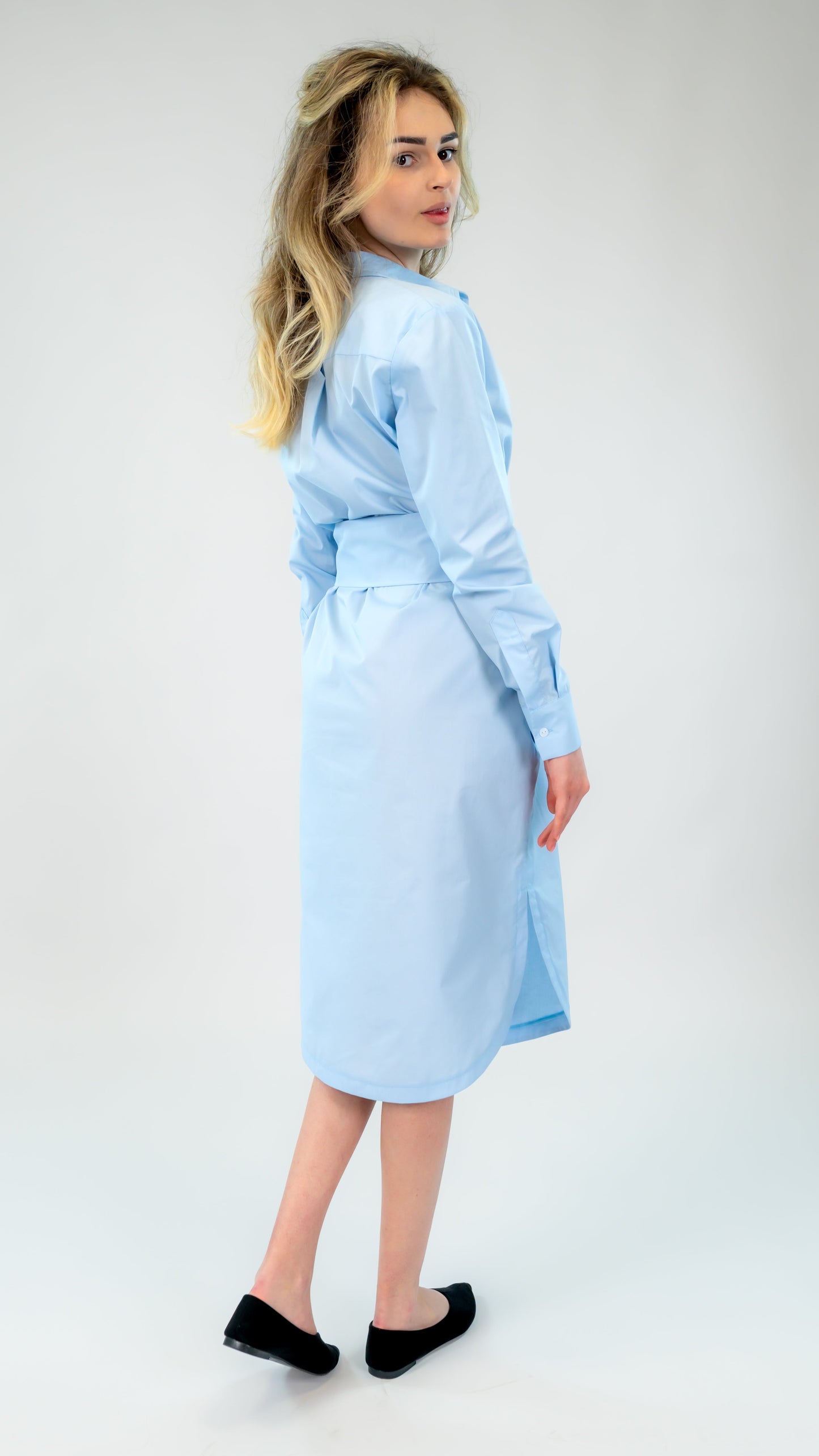 Rochie cămașă bleo din bumbac cu cordon în talie – croi elegant & versatil | Ilinkas