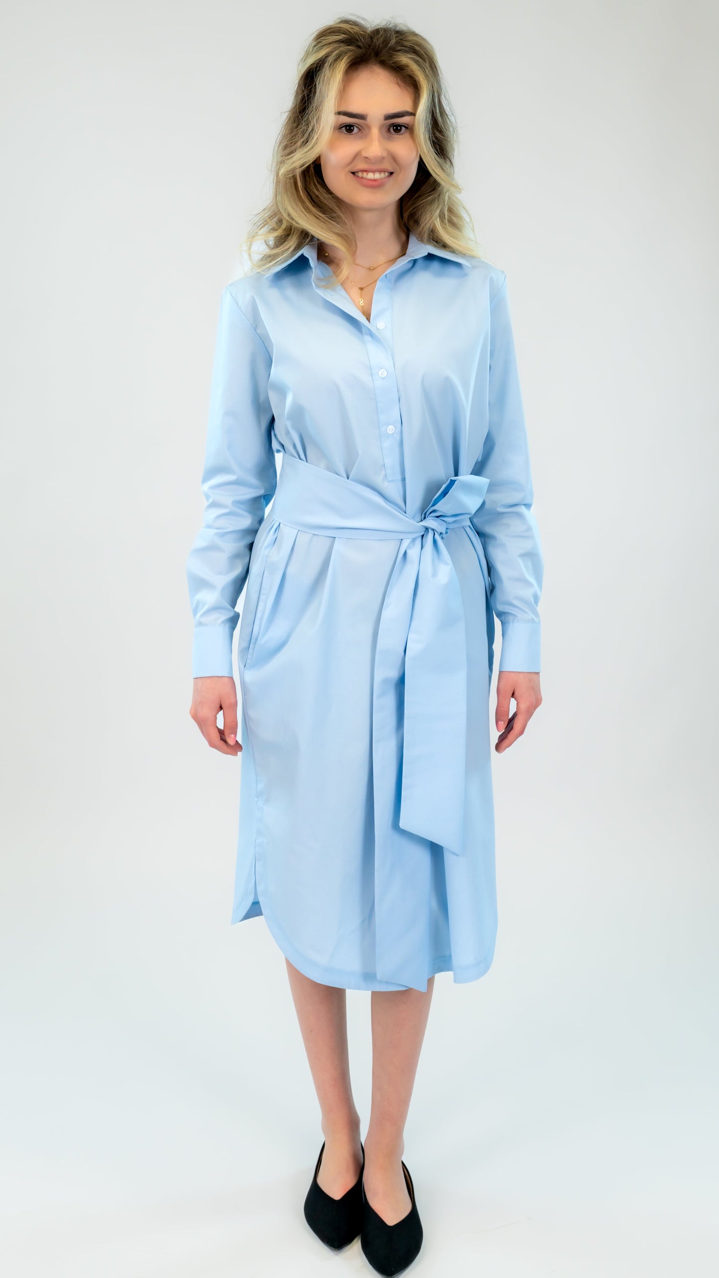 Rochie cămașă bleo din bumbac cu cordon în talie – croi elegant & versatil | Ilinkas